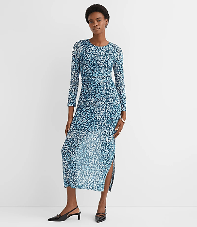 Geo Mesh Ruched Midi Dress