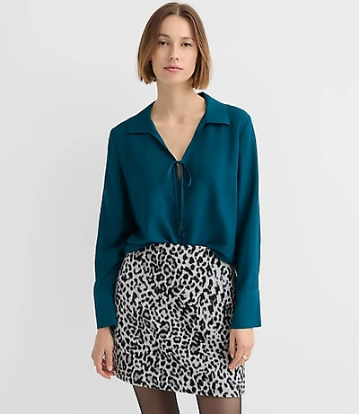 Slit Cuff Tie Neck Blouse