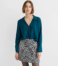 Slit Cuff Tie Neck Blouse