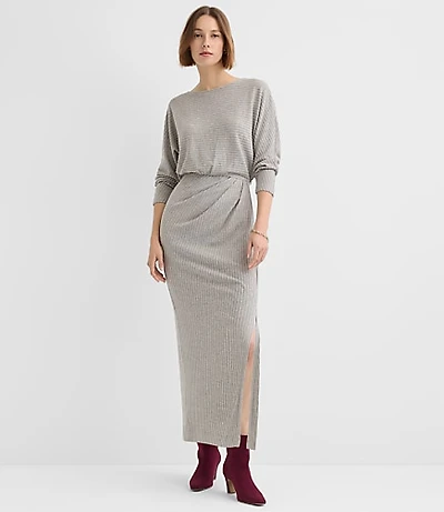 Brushed Ottoman Side Pleated Midi Dress