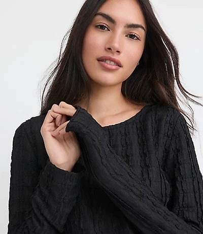 Textured Long Sleeve Crew Neck Tee