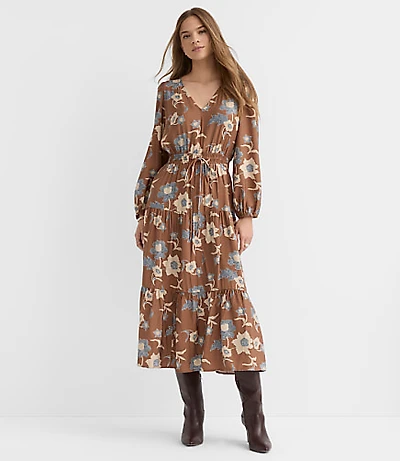 Floral Smocked Tie Waist Midi Dress