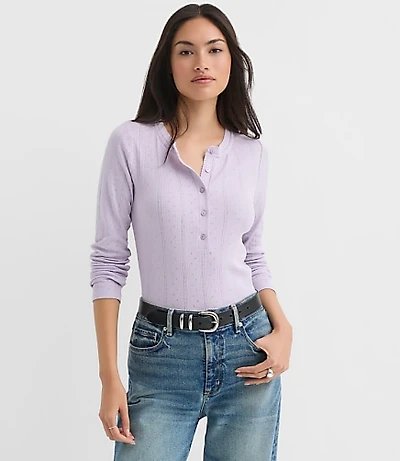 Petite Scalloped Pointelle Henley Top