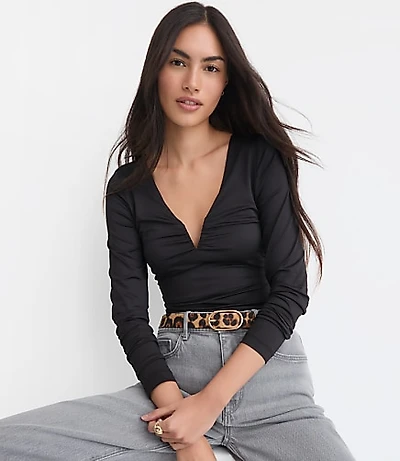 Ruched Deep V-Neck Top