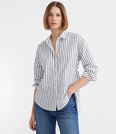 Petite Striped Poplin Cutout Back Tunic Shirt