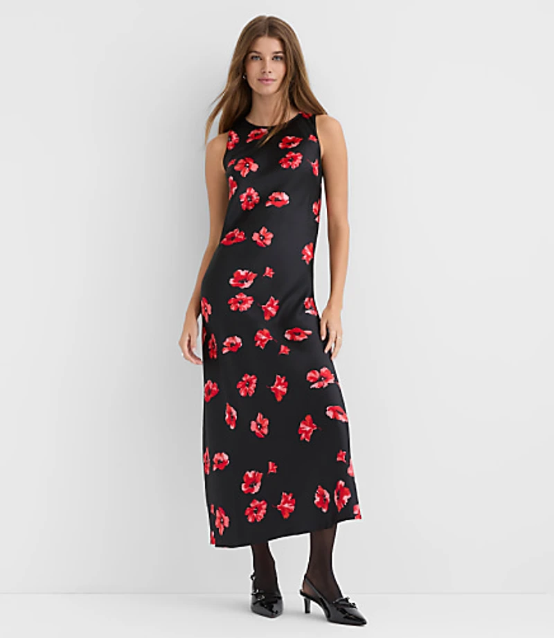 Floral Satin Bias Midi Dress