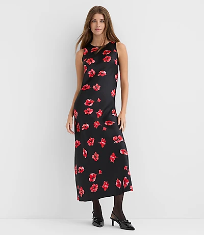 Floral Satin Bias Midi Dress