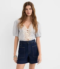 Belted Denim Utility Shorts Classic Rinse Wash