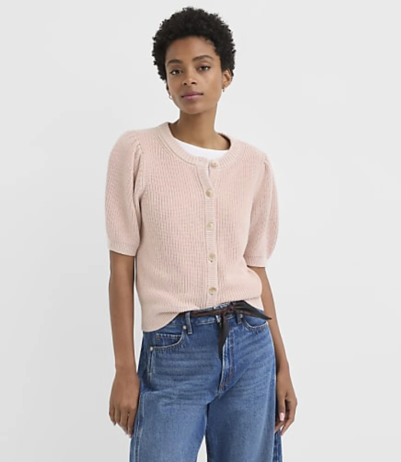 Ribbed Puff Sleeve Cardigan