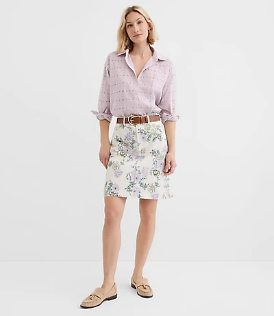 Denim Mini Skirt Floral