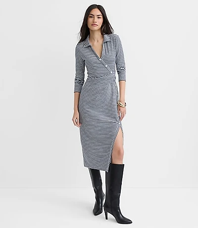 Striped Button Twist Midi Dress