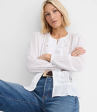 Floral Lace Trim Ruffle Blouse