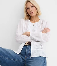 Floral Lace Trim Ruffle Blouse