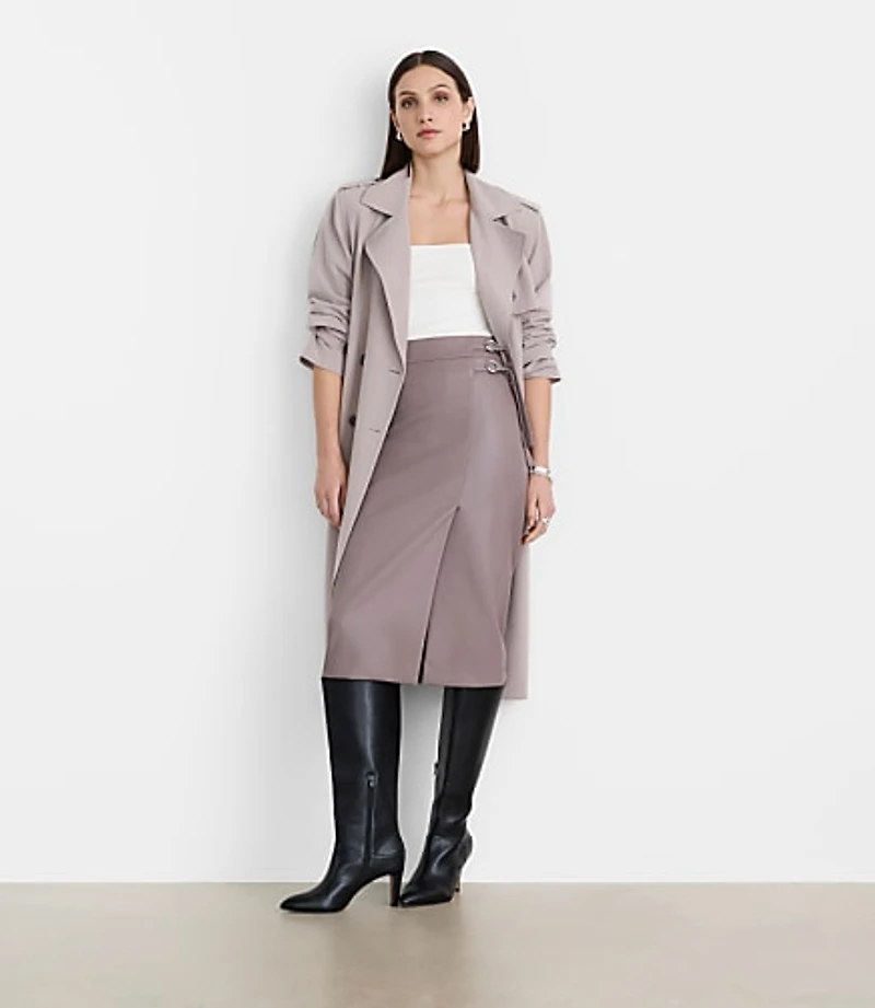 LOFT Versa Faux Leather Buckle Trim Midi Skirt