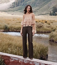 Coated High Rise Wide Leg Jeans Brown