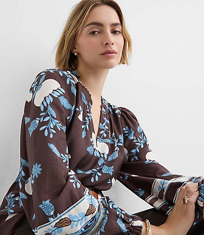 Petite Garden Ruffle Split Neck Blouse