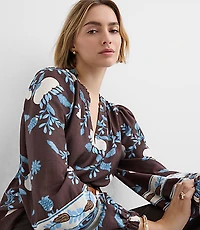 Petite Garden Ruffle Split Neck Blouse