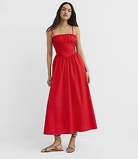 Poplin Bustier Midi Pocket Dress