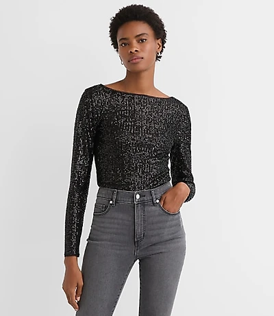 Petite Sequin Long Sleeve Tee