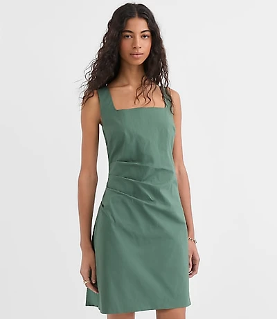 Pleated Stretch Poplin Square Neck Mini Dress