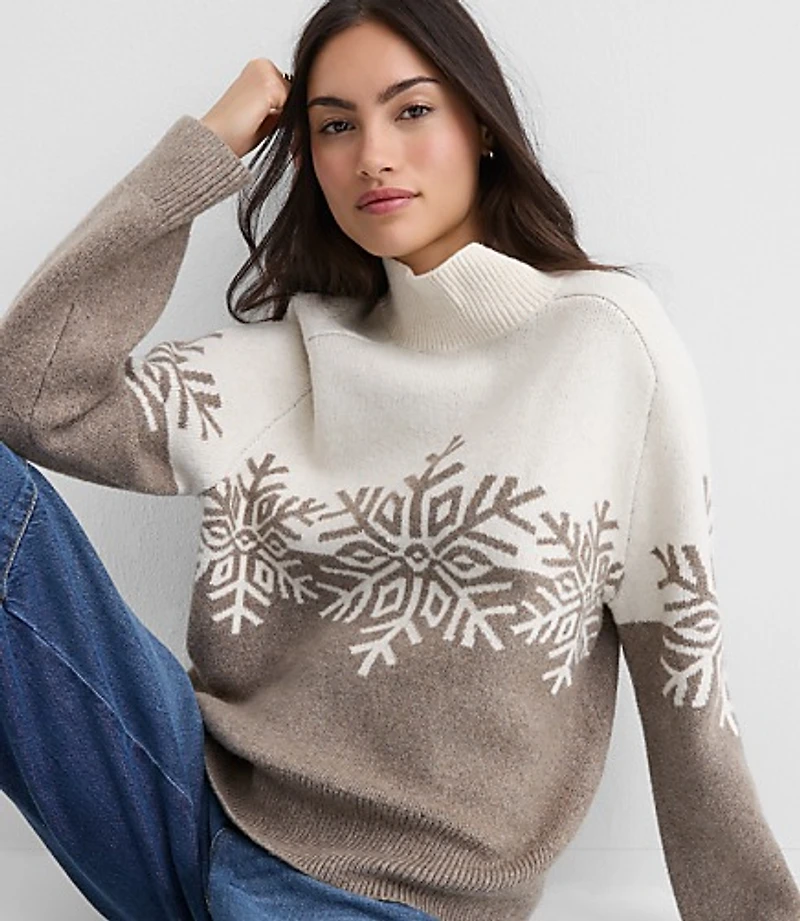 Petite Snowflake Modern Mock Neck Sweater