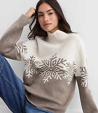 Petite Snowflake Modern Mock Neck Sweater
