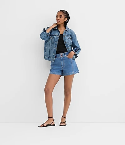 Rivete Double Shank High Rise Denim Shorts Dark Wash