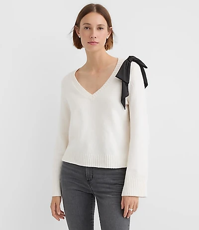 Petite Satin Bow Wide Sleeve Sweater