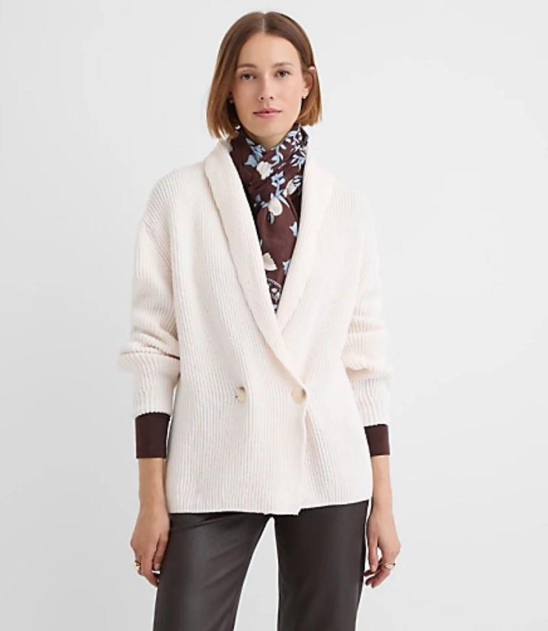 Petite Ribbed Double Breasted Cardigan