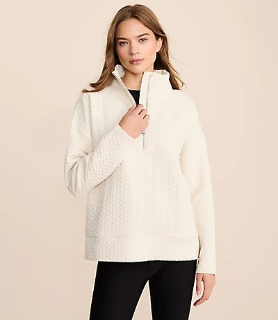 Lou & Grey Quilted Cable Jacquard Half Zip Top