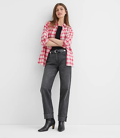 Petite Plaid Flannel Everyday Oversized Tunic Shirt