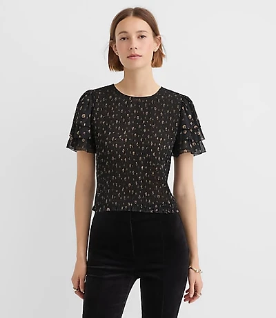 Petite Shimmer Dot Smocked Ruffle Top