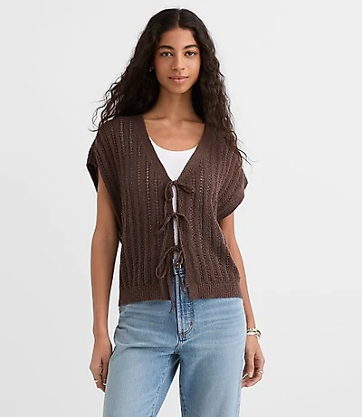 Pointelle Bow Wedge Sweater