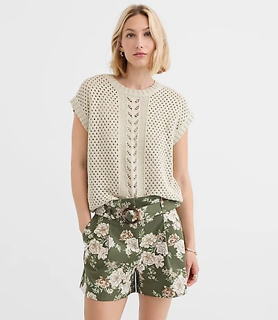 Mixed Pointelle Cap Sleeve Sweater