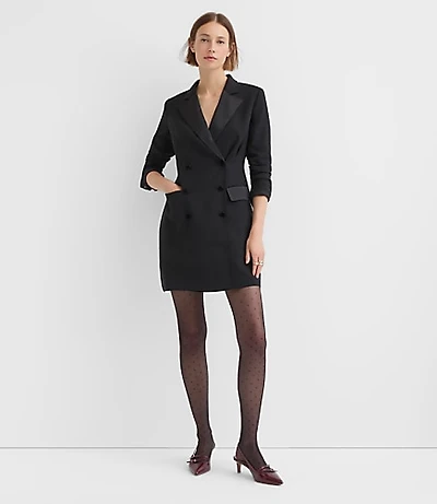 Petite Satin Trim Blazer Mini Pocket Dress