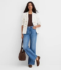 Pinstripe Cotton Linen Double Breasted Blazer