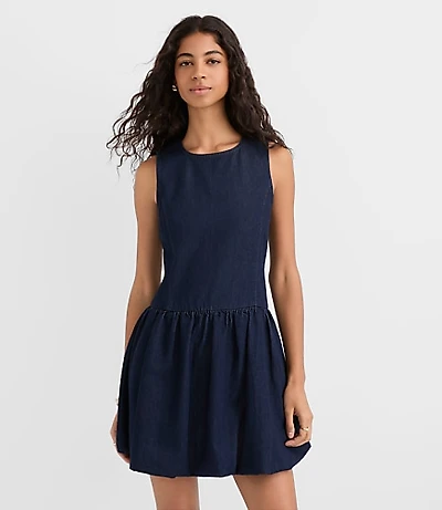 Denim Bubble Mini Dress Dark Wash
