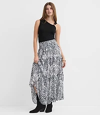 Zebra Print Ruffle Smocked Maxi Skirt