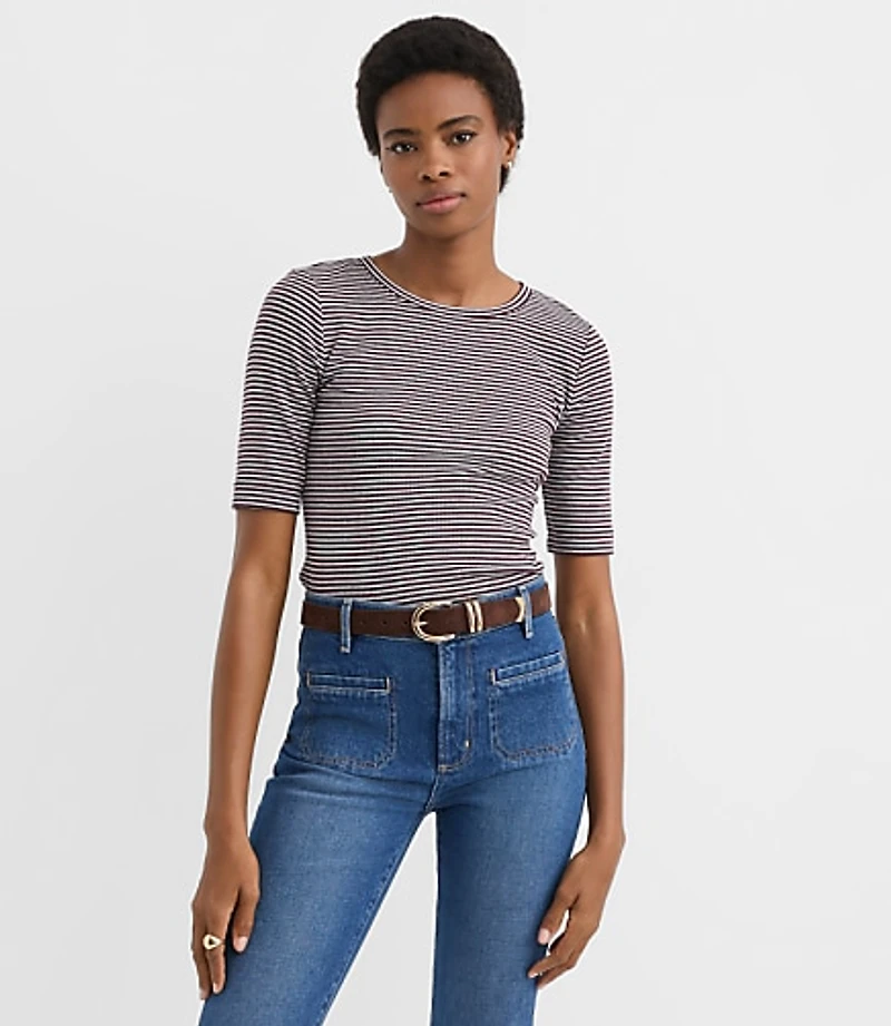 Stripe Perfect Ribbed Elbow Sleeve Tee