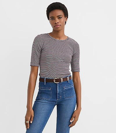 Stripe Perfect Ribbed Elbow Sleeve Tee