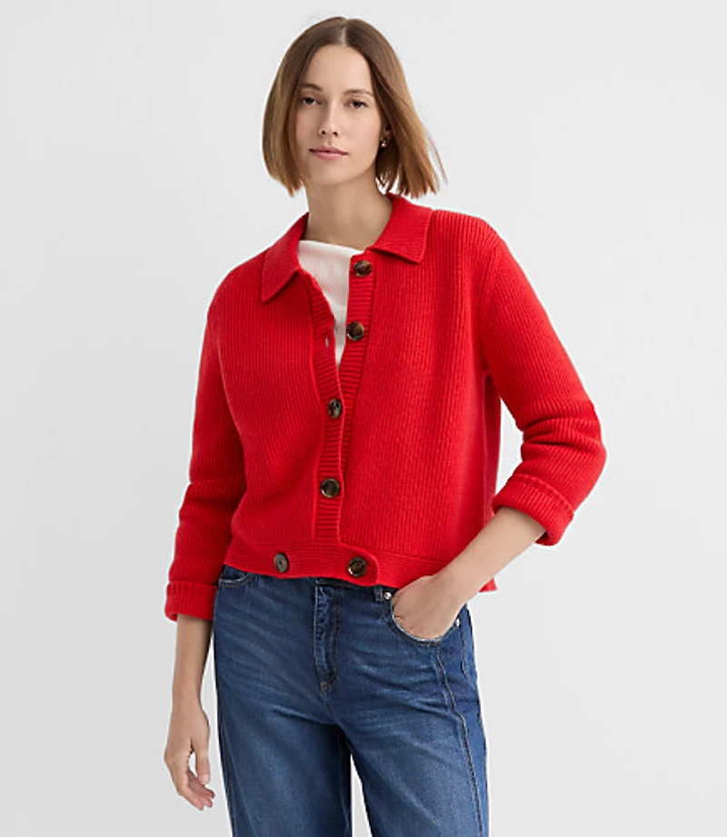 Ribbed Button Tab Sweater Jacket