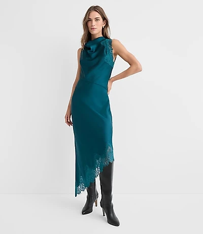 Petite Lace Trim Satin Bias Midi Dress
