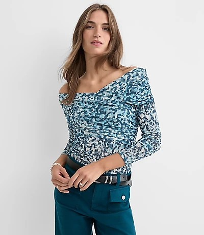 Geo Mesh Ruched Off The Shoulder Top