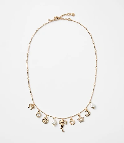 Mother Of Pearl Bow Charm Necklace