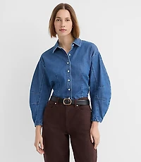 Barrel Sleeve Denim Shirt Classic Mid Wash