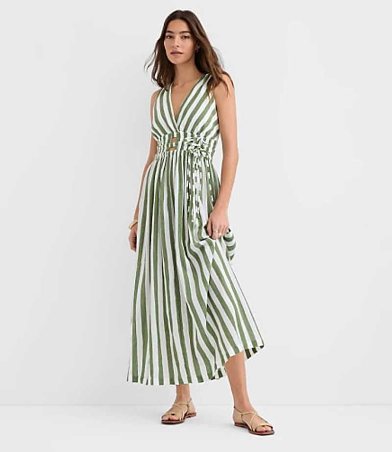 LOFT Beach Striped Cutout Side Tie Midi Dress