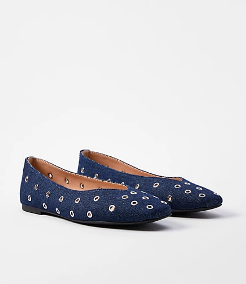 Denim Grommet High Vamp Ballet Flats