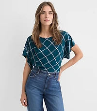Petite Plaid Pleated Wedge Top