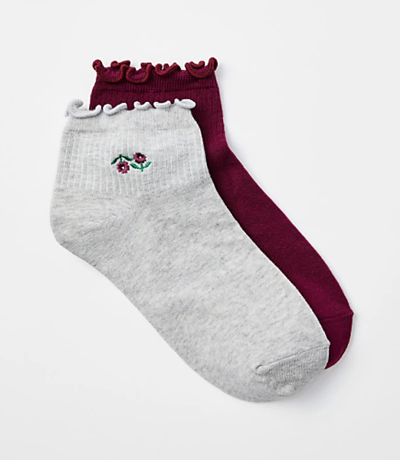 Floral & Solid Ruffle Ankle Sock Set