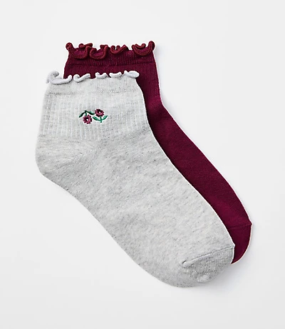 Floral & Solid Ruffle Ankle Sock Set